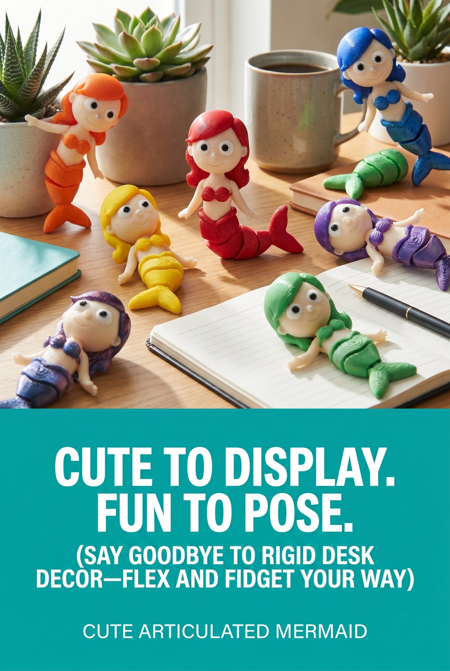 Articulated Mermaid Figure | 3D Printed Poseable Fantasy Decor | Desk Display Toy
