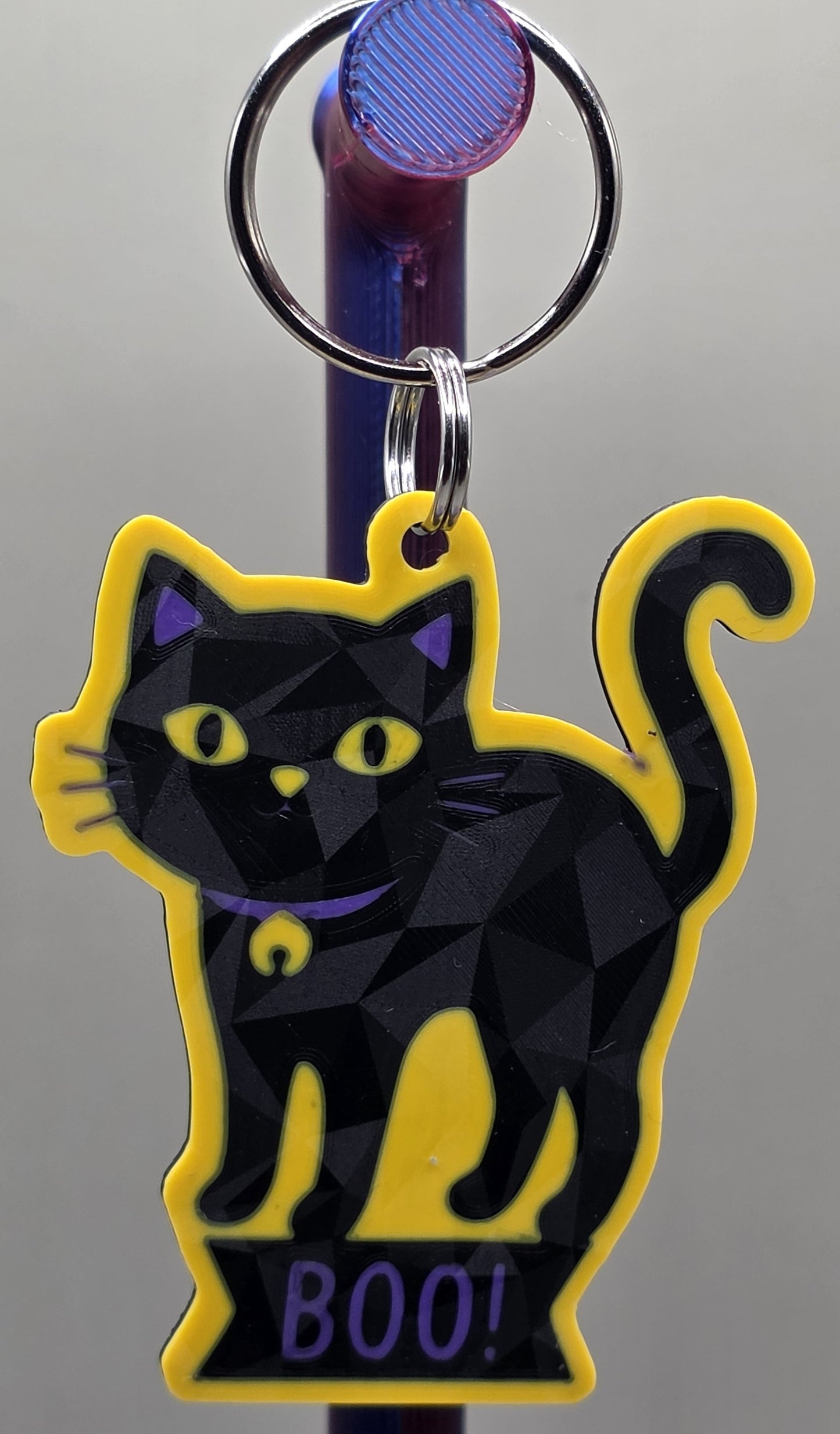 Halloween Cat Keychain, Spooky Black Cat 3D Printed Keychain, Cute Halloween Gift, BOO Cat Charm, Fall Bag Charm, Trick or Treat Accessory