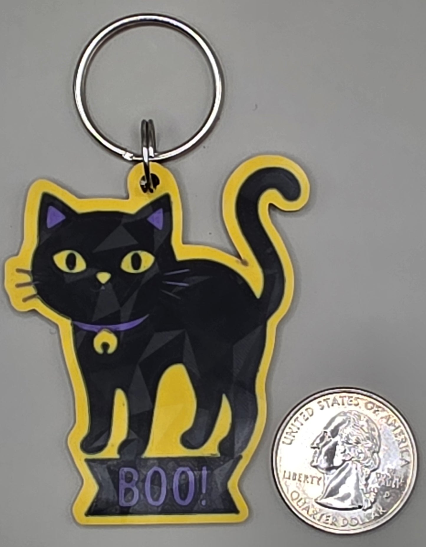 Halloween Cat Keychain, Spooky Black Cat 3D Printed Keychain, Cute Halloween Gift, BOO Cat Charm, Fall Bag Charm, Trick or Treat Accessory