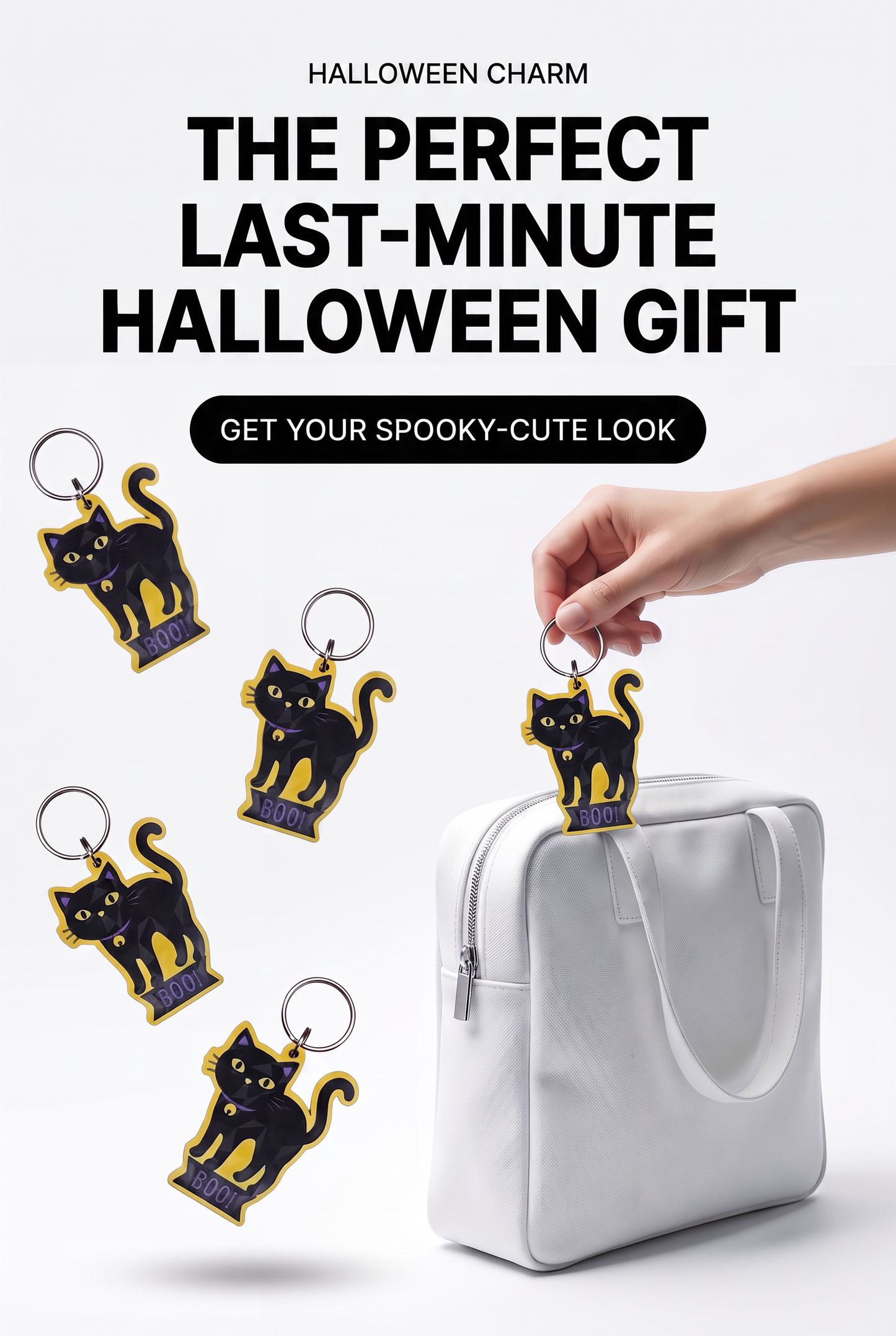 Halloween Cat Keychain, Spooky Black Cat 3D Printed Keychain, Cute Halloween Gift, BOO Cat Charm, Fall Bag Charm, Trick or Treat Accessory