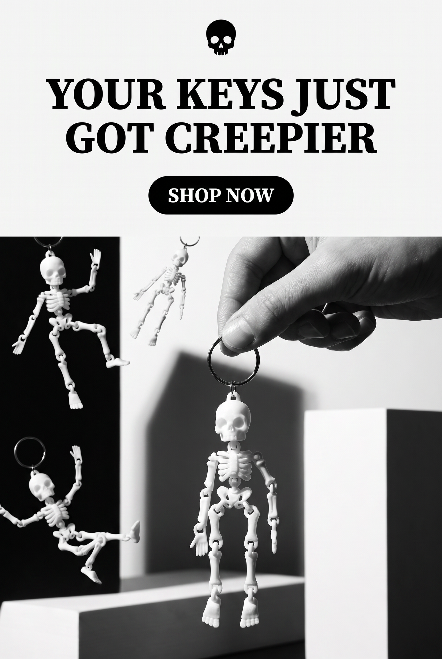 Shakey Skeleton Keychain, Articulated Skeleton Charm, Spooky Halloween Keyring, 3D Printed Bone Charm, Gothic Gift, Creepy Cute Accessory