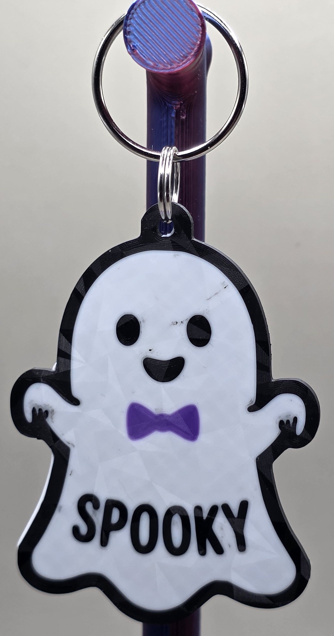3D Printed Spooky Ghost Keychain, Cute Halloween Ghost Bag Charm, Purple Bow Tie Ghost Keyring, Boo Boo Halloween Accessory, Spooky Gift