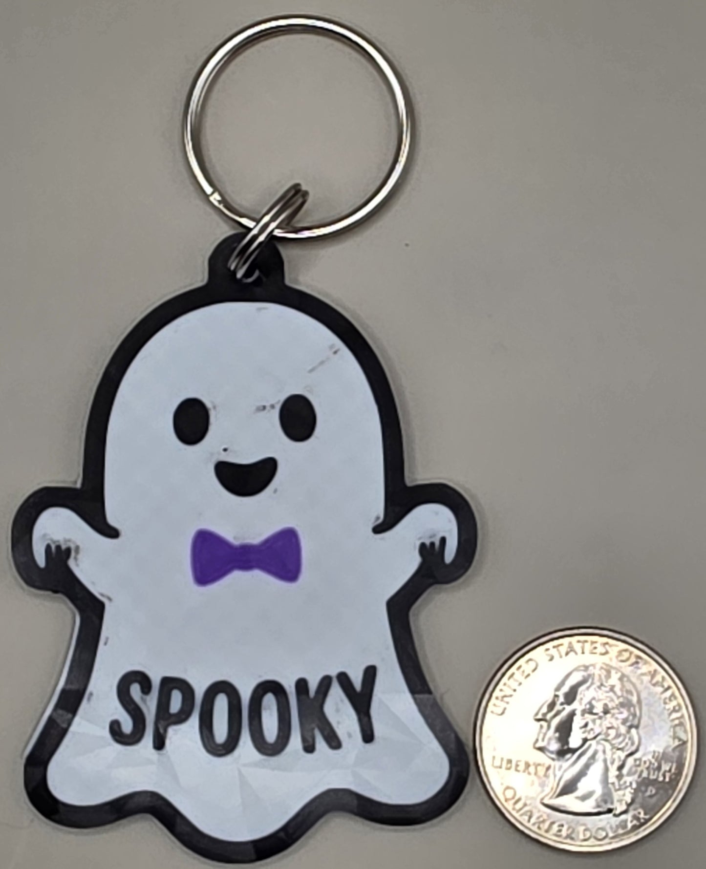 3D Printed Spooky Ghost Keychain, Cute Halloween Ghost Bag Charm, Purple Bow Tie Ghost Keyring, Boo Boo Halloween Accessory, Spooky Gift