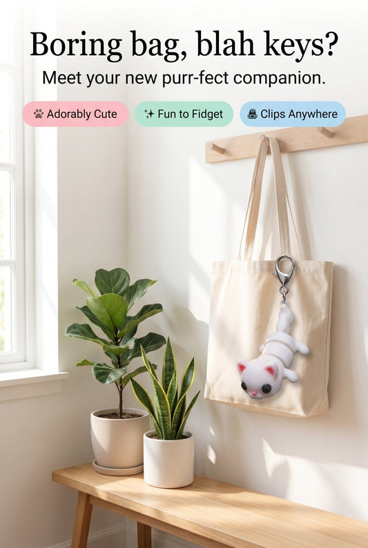 Articulated Cat Keychain | 3D Printed Cat Fidget Charm | Cute Cat Keyring | Flexible Cat Accessory | Gift for Cat Lovers | Bag Charm - SkeletonEarth Designs