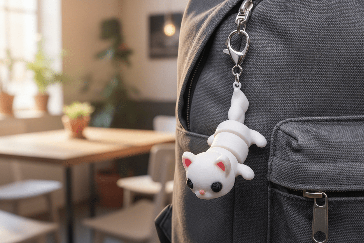 Articulated Cat Keychain | 3D Printed Cat Fidget Charm | Cute Cat Keyring | Flexible Cat Accessory | Gift for Cat Lovers | Bag Charm - SkeletonEarth Designs
