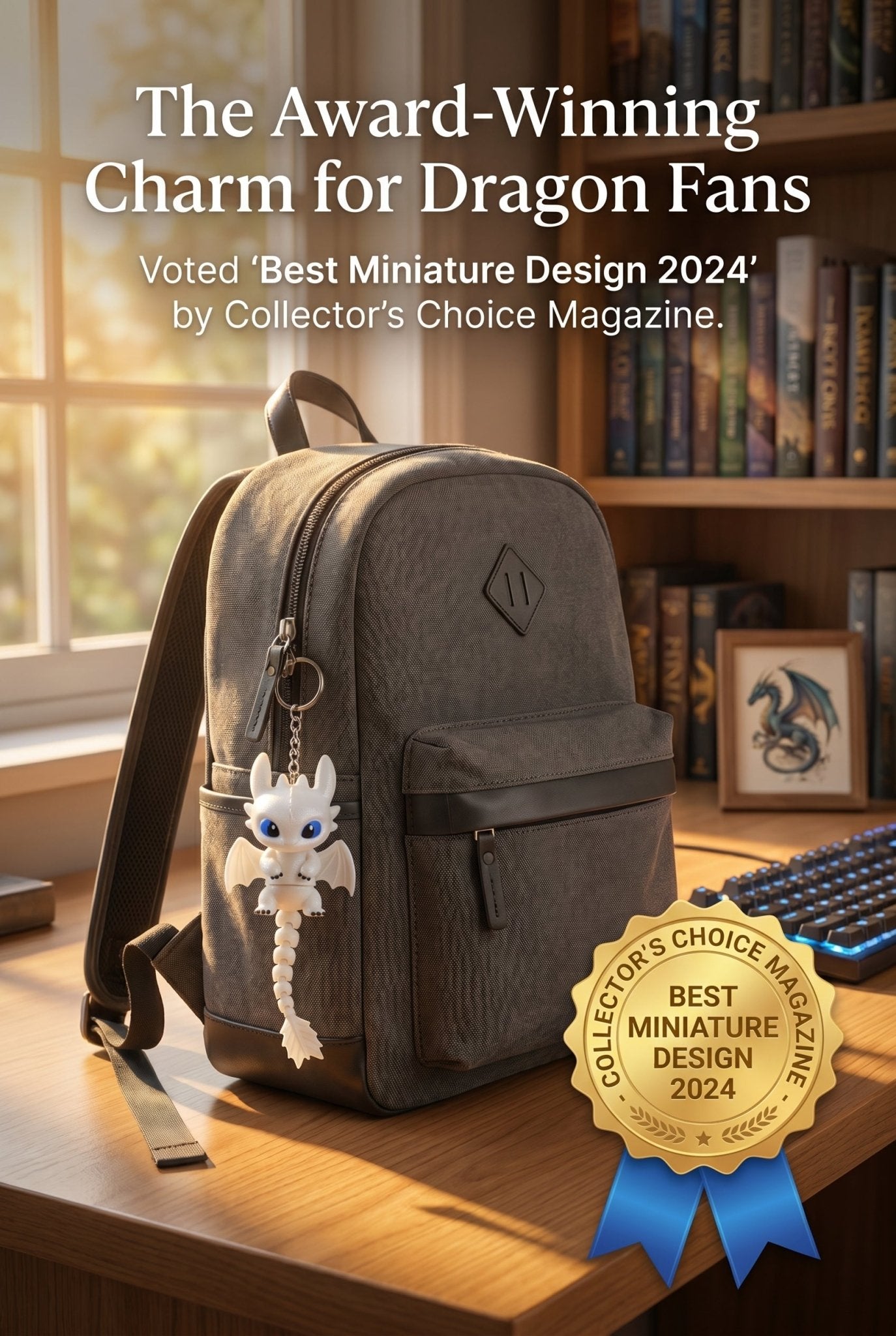 White Dragon Keychain | 3D Printed Charm | Backpack Accessory | Ideal for Dragon Fans - SkeletonEarth Designs