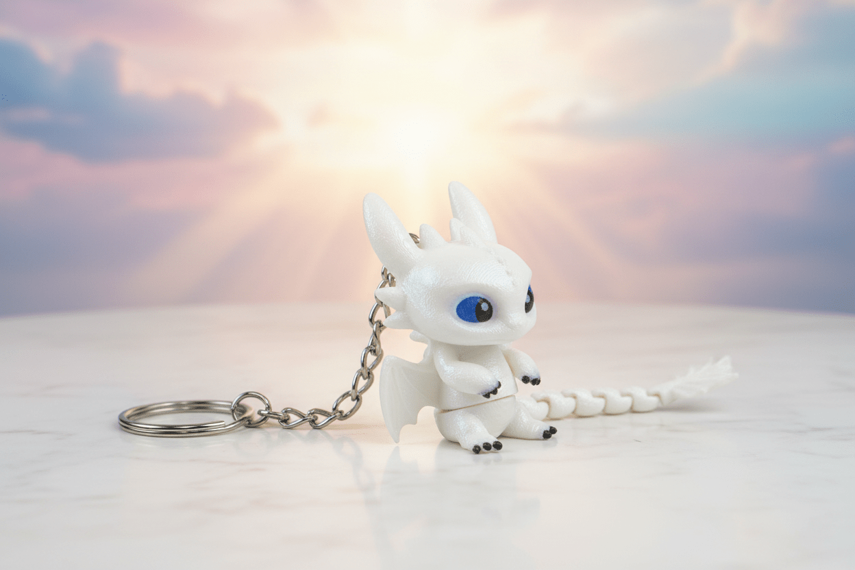 White Dragon Keychain | 3D Printed Charm | Backpack Accessory | Ideal for Dragon Fans - SkeletonEarth Designs