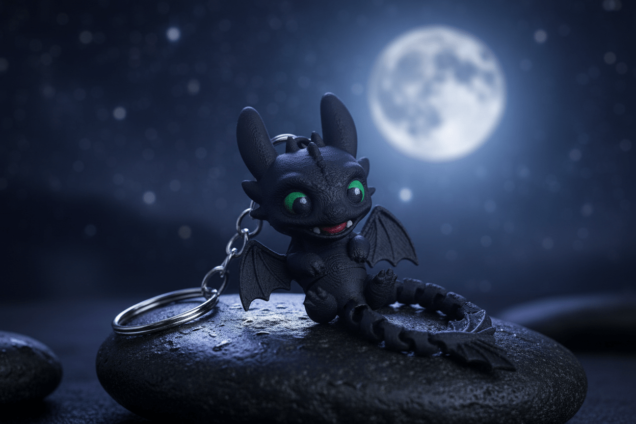 Articulated Night Fury Dragon Keychain | 3D Printed Black Dragon Charm | Flexible Fantasy Dragon Fidget | Night Fury Inspired Accessory - SkeletonEarth Designs