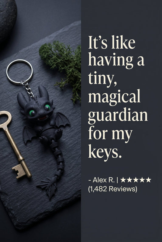 Articulated Night Fury Dragon Keychain | 3D Printed Black Dragon Charm | Flexible Fantasy Dragon Fidget | Night Fury Inspired Accessory - SkeletonEarth Designs