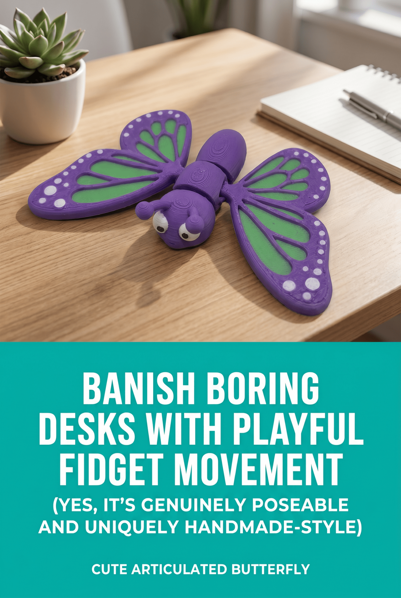 Cute Articulated Butterfly | 3D Printed Fidget Butterfly | Poseable Butterfly Toy | Butterfly Desk Decor | Articulated Creature - SkeletonEarth Designs