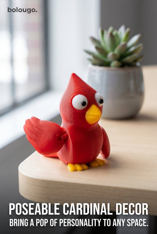 Cute Articulated Cardinal | 3D Printed Bird Decor | Poseable Cardinal Figure | Flexible Bird Toy | Bird Lover Gift | Desk Companion | Woodland Decor - SkeletonEarth Designs