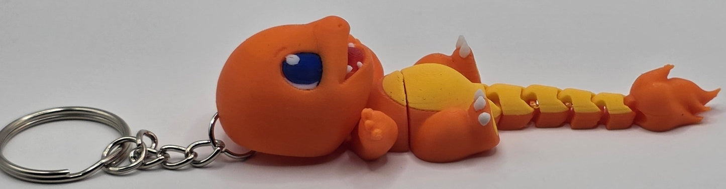 Cute Articulated Charmander Keychain | 3D Printed Fire Lizard Keychain | Pocket Monster Inspired Backpack Charm | Cute Gamer Gift | Fantasy Creature Accessory - SkeletonEarth Designs