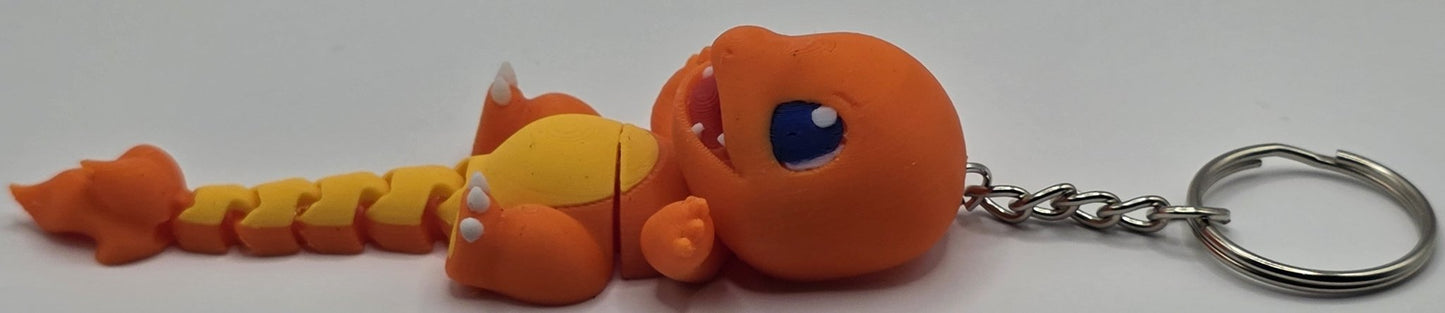 Cute Articulated Charmander Keychain | 3D Printed Fire Lizard Keychain | Pocket Monster Inspired Backpack Charm | Cute Gamer Gift | Fantasy Creature Accessory - SkeletonEarth Designs