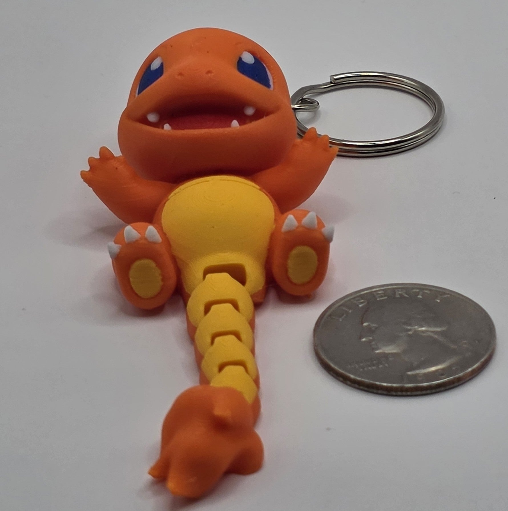 Cute Articulated Charmander Keychain | 3D Printed Fire Lizard Keychain | Pocket Monster Inspired Backpack Charm | Cute Gamer Gift | Fantasy Creature Accessory - SkeletonEarth Designs