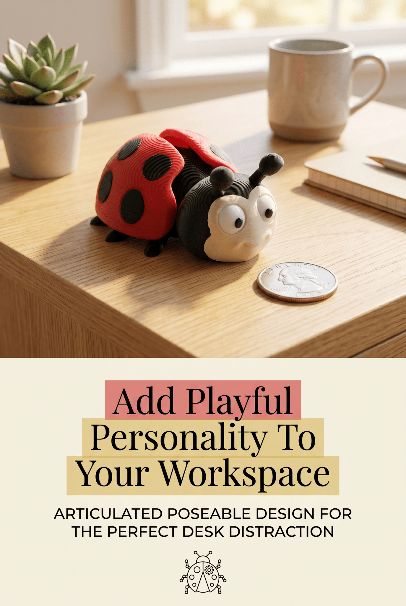 Cute Articulated Ladybug | 3D Printed Flexi Bug | Poseable Desk Toy | Adorable Gift | Cute Bug Decor - SkeletonEarth Designs