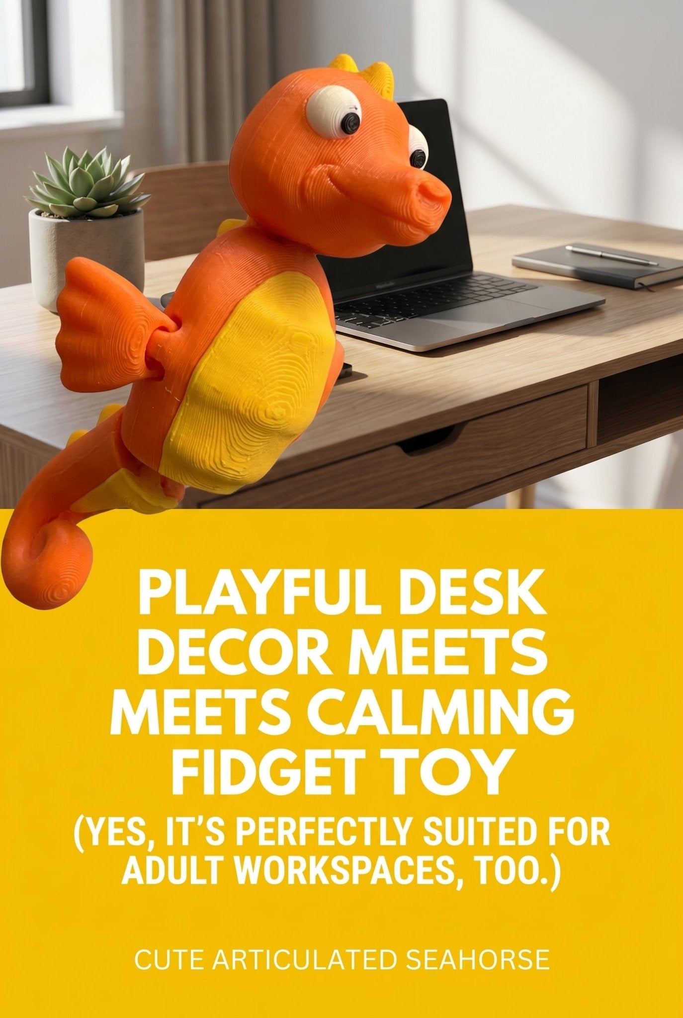 Cute Articulated Seahorse | 3D Printed Flexi Seahorse | Ocean Animal Desk Decor | Cute Fidget Toy | Poseable Sea Creature | Gift for Ocean Lover - SkeletonEarth Designs