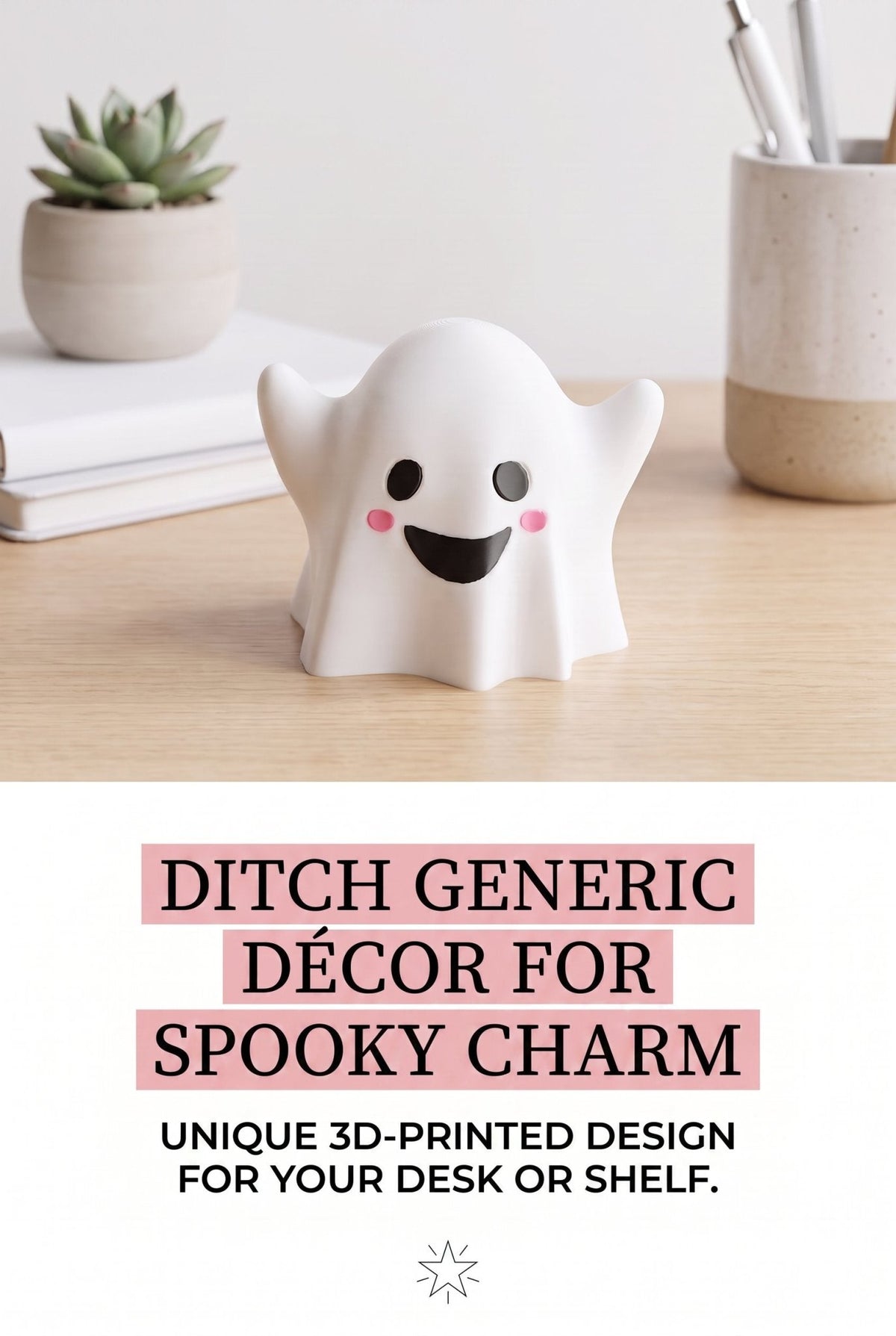 Cute Ghost Light, 3D Printed Kawaii Ghost Decor, Spooky Halloween Desk Light - SkeletonEarth Designs