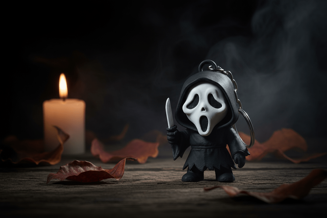 Flexi Ghostface Keychain | 3D Printed Horror Keychain | Halloween Bag Charm | Spooky Slasher Gift | Horror Collectible - SkeletonEarth Designs