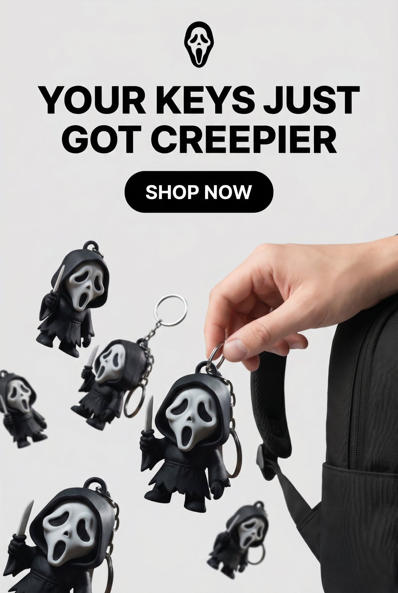 Flexi Ghostface Keychain | 3D Printed Horror Keychain | Halloween Bag Charm | Spooky Slasher Gift | Horror Collectible - SkeletonEarth Designs