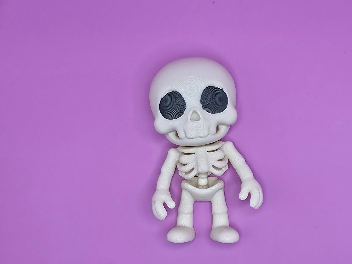 Flexi Skeleton Figurine, 3D Printed Poseable Skull Figure, Spooky Fridge Decor - SkeletonEarth Designs