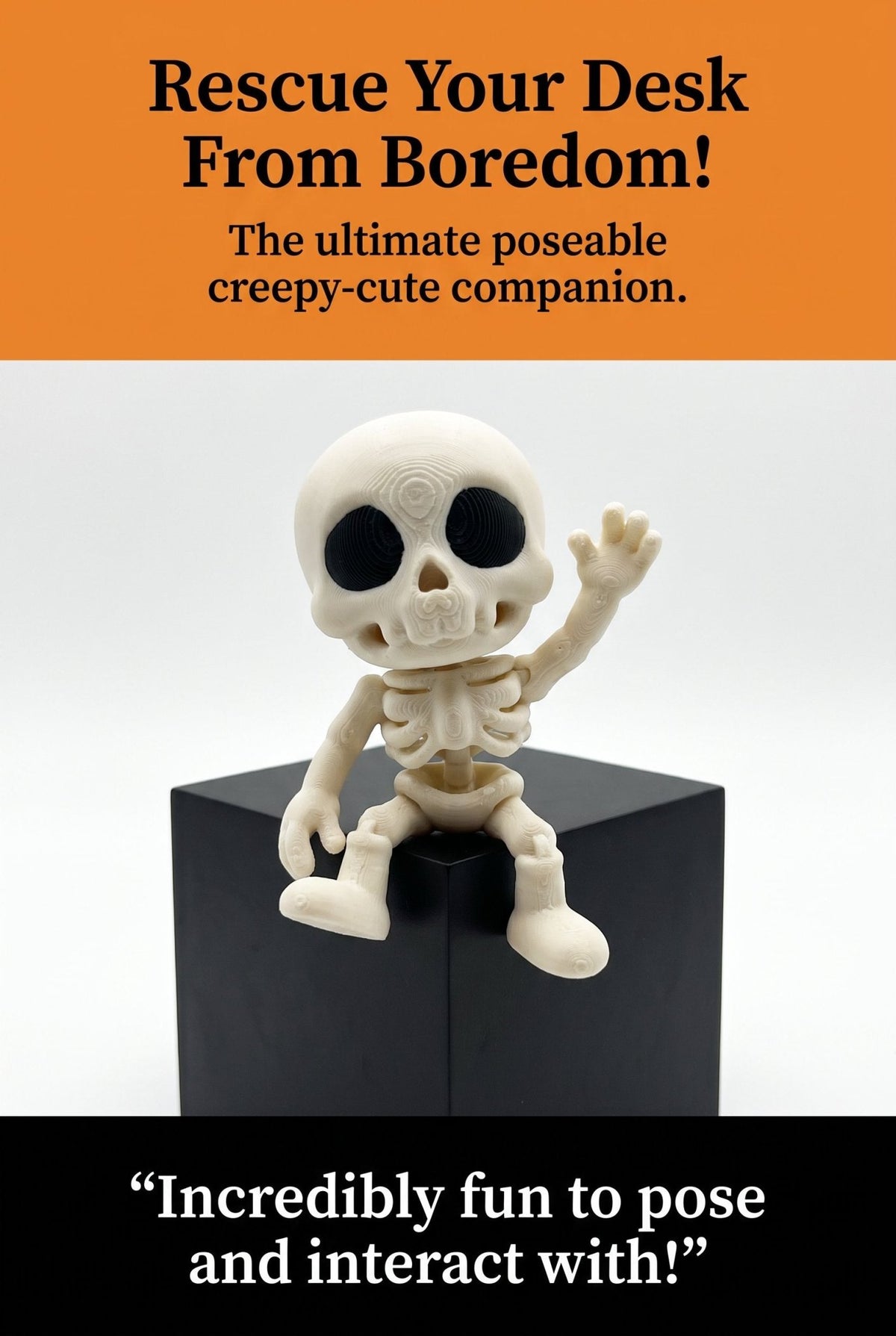 Flexi Skeleton Figurine, 3D Printed Poseable Skull Figure, Spooky Fridge Decor - SkeletonEarth Designs