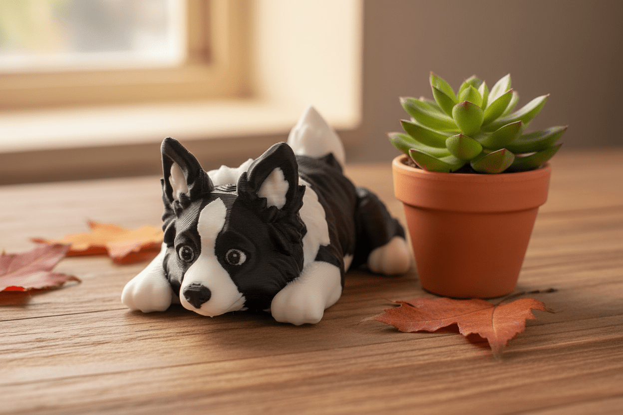 Mini Flexi Border Collie Puppy | Print - in - Place Articulated 3D Print - SkeletonEarth Designs