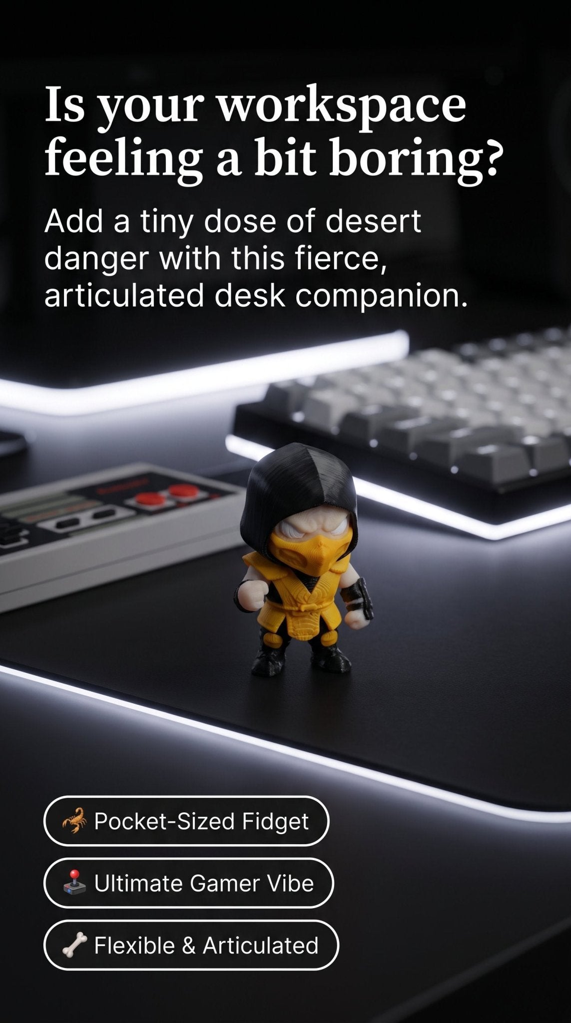 Mini Flexi Scorpion, Articulated 3D Printed Scorpion Figure, Cute Desk Fidget Toy, Fantasy Gamer Gift, Spooky Halloween Shelf Decor - SkeletonEarth Designs