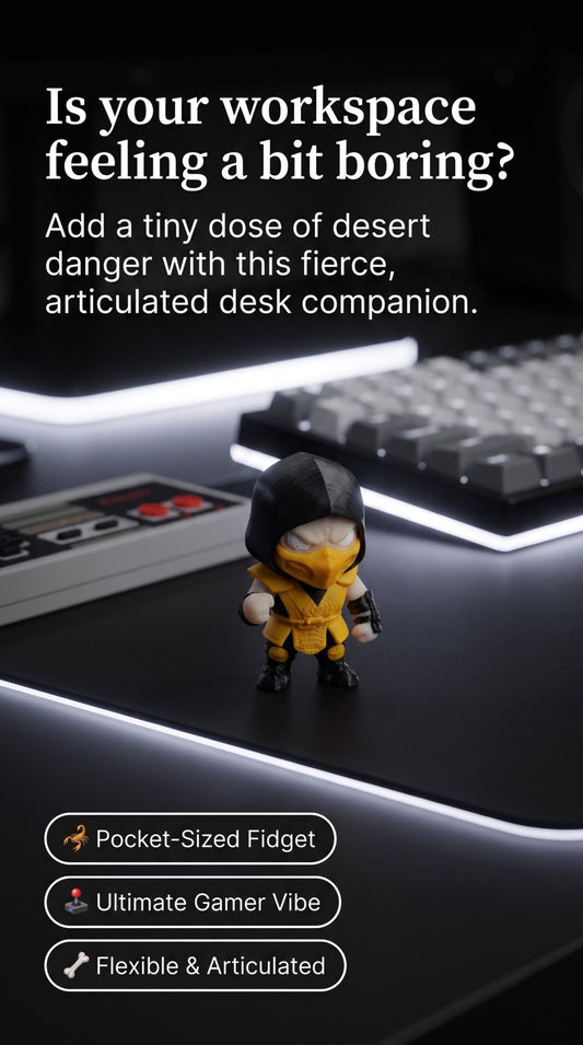 Mini Flexi Scorpion, Articulated 3D Printed Scorpion Figure, Cute Desk Fidget Toy, Fantasy Gamer Gift, Spooky Halloween Shelf Decor - SkeletonEarth Designs