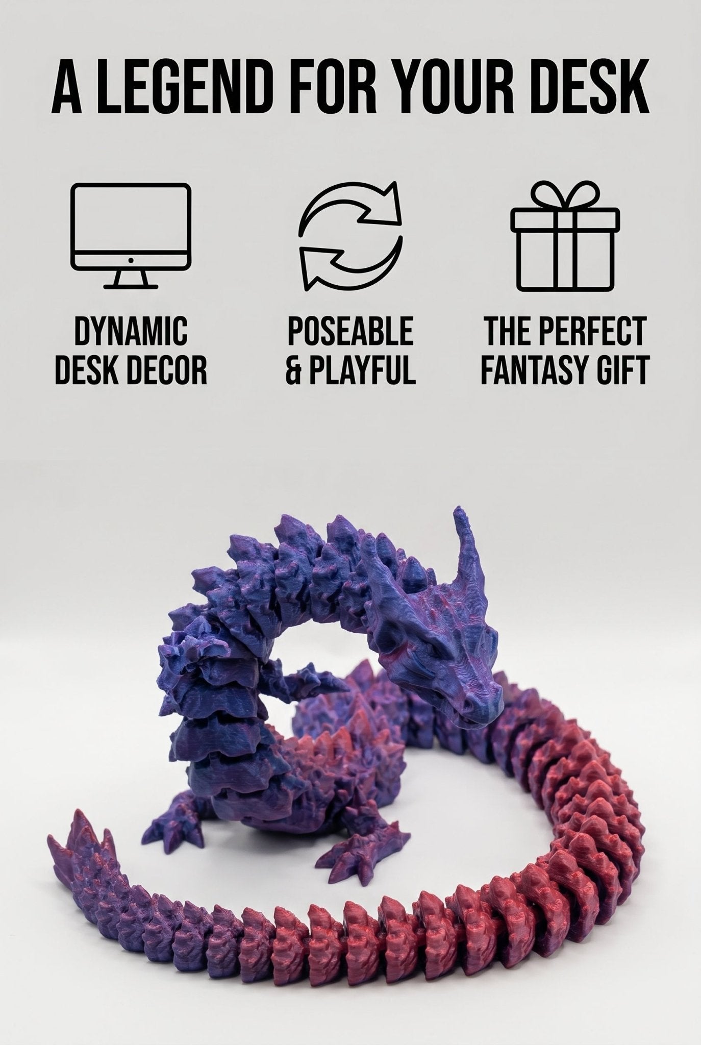 Flexible Articulated Dragon | 3D Printed Figure | Fantasy Desk Decor | Mythical Creature Gift - SkeletonEarth Designs