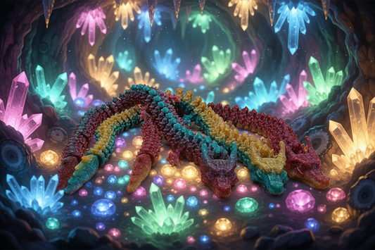 Rainbow Crystal Dragon | 3D Printed Fantasy Dragon Decor | Colorful Crystal Articulated Dragon - SkeletonEarth Designs