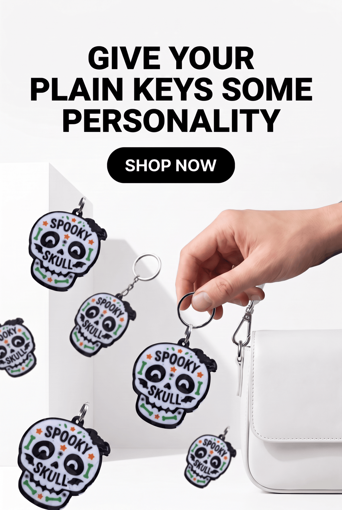 Spooky Skull Keychain, 3D Printed Halloween Skull Bag Charm, Cute Creepy Key Ring, Gothic Accessory, Spooky Season Gift - SkeletonEarth Designs